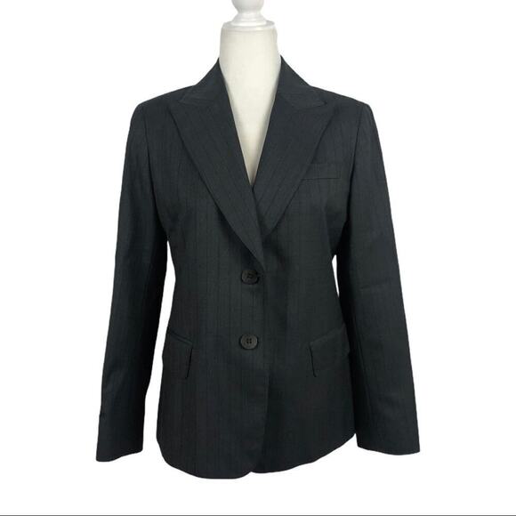 Lafayette 148 Office Siren Pinstripe Gray 100% Wool Blazer Jacket 8P - Picture 1 of 14